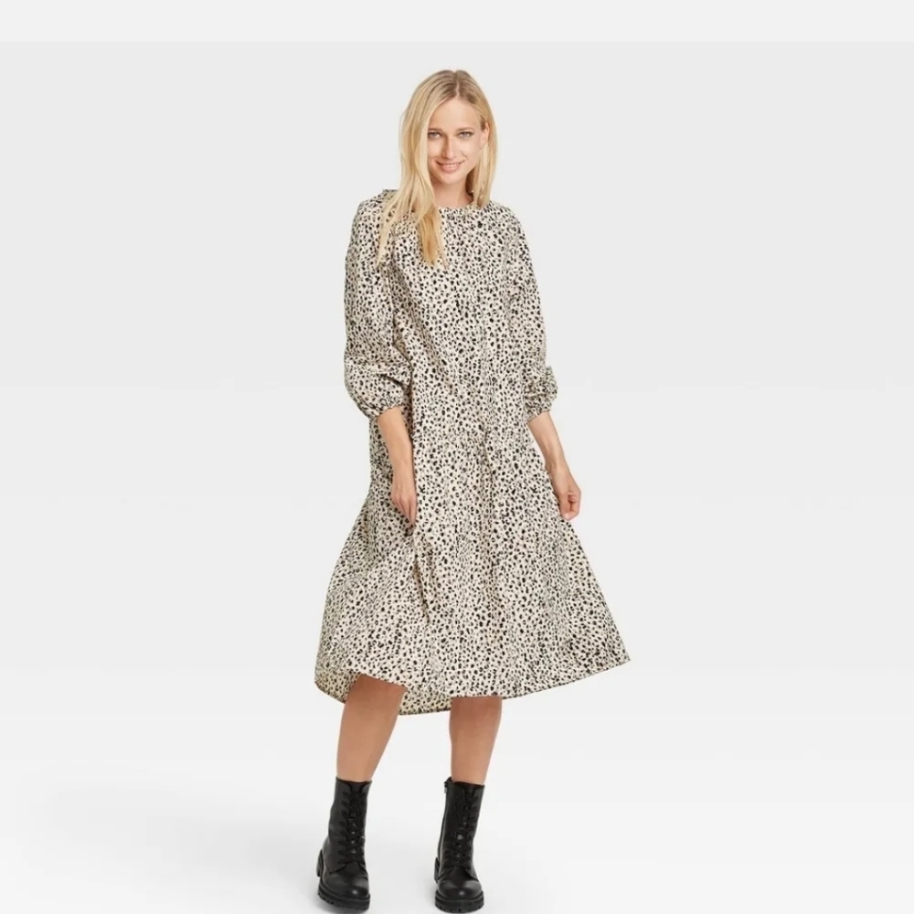 Who What Wear -  Women's  Long Sleeve High Low Dress - Leopard Print